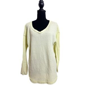 Vintage America Yellow Waffle Knit V-Neck Long Sleeve Shirt